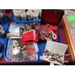 Assorted Costume Jewellery, including beads, watches, cigarette cases, brooches, etc:- One Tray