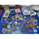 Assorted Costume Brooches, including birds, Celtic style, diamante, etc:- One Tray