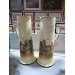 Royal Doulton Large Pair of Jugs, decorated with country cottage scenes (2) with impressed mark