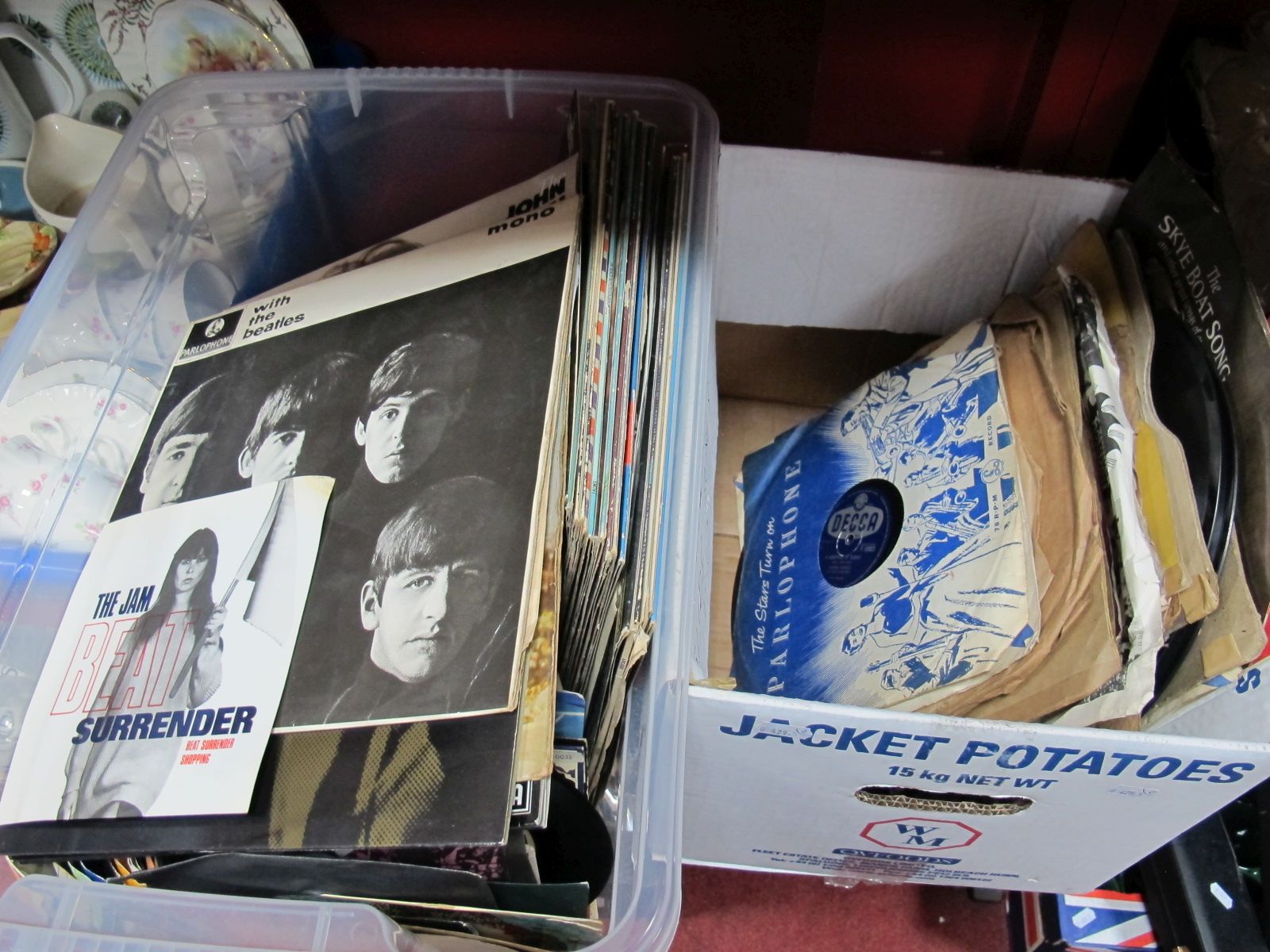 Parlophone with The Beatles, The Jam "Beat Surrender", Tommy Steele 78 records, etc:- Two Boxes