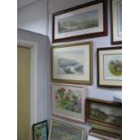 Alan Ingham, colour print of farmyard scene; together with three other prints and an oil of a