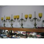 Four Matching Late XX Century Two Branch Light Fittings, in the Victorian fashion, each with