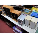 A Pair of B + W D5 Teak Cased Speakers, a JVC mini CD stereo system and a CD rack.