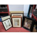 A Quantity of Framed Engraving Prints, colour prints, pencil study, including "Fig Tree Case", "