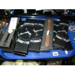 Wristwatches, thirteen quarts watches various sizes and designs all cased:- One Tray