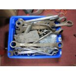 A Quantity of Ring Spanners, double ended spanners, wooden plane etc:- One Box