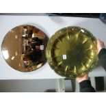 Amber Tinted Circular Glass Wall Mirror, brass plaque.