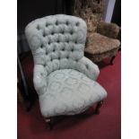 Early XX Century Bedroom Chair, upholstered in a green floral dralon on cabriole legs, pad feet.