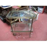 Gilded Brass Dinner Trolley, with two glass tops reeded supports.