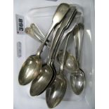 Assorted Hallmarked Silver Fidelle Pattern Teaspoons, initialled; together with a set of five