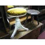 A XIX Century Painted Piano Stool, with a revolving top, splayed legs; together with a stool on