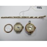 A 9ct Gold Lady's Expanding Watch Bracelet, together with two ladies wristwatch heads (lacking