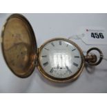 A Gold Plated Cased Hunter Pocketwatch, the white dial with blue Roman numerals and subsidiary dial,