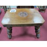 A XIX Century Yew Wood Miniature Model Stool, rectangular top with canted ends, with turned
