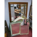 Large Rectangular Mirror, mirror with a painted floral frame, together with two others mirrors. (4)