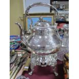 James Dixon and Sons EPBM Spirit Kettle, having naturalistic finial, engraved body on a four