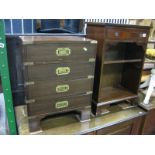 A Military Style Mahogany Brass Bound Bedside Chest, with three drawers, on bracket feet, together