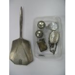 A Hallmarked Silver Backed Hand Mirror, engine turned, an Art Nouveau souvenir note book, a mother