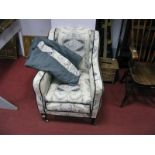 An Edwardian Mahogany Armchair, upholstered in a grey and cream toile linen fabric (Laura Ashley),