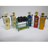 Five Britains Die Cast Petrol Pumps, Shell, BP, Mobil Gas, National Benzole and Super Fina. Together