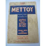 A 1937 Mettoy Catalogue, black and white. Some staining to cover. Some pen marks to pages. Rare.