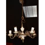 A gilt metal ceiling light, with five branches,