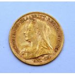 A 1900 Victorian gold half sovereign,