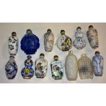 A quantity of Chinese glass and porcelain scent bottles, together with similar examples,