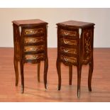 A pair of Louis XVI style serpentine bedside chests with four drawers,