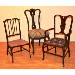 An Edwardian mahogany inlaid ladies parlour armchair, 90cm high,