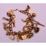 A 9ct gold charm bracelet, stamped 375,