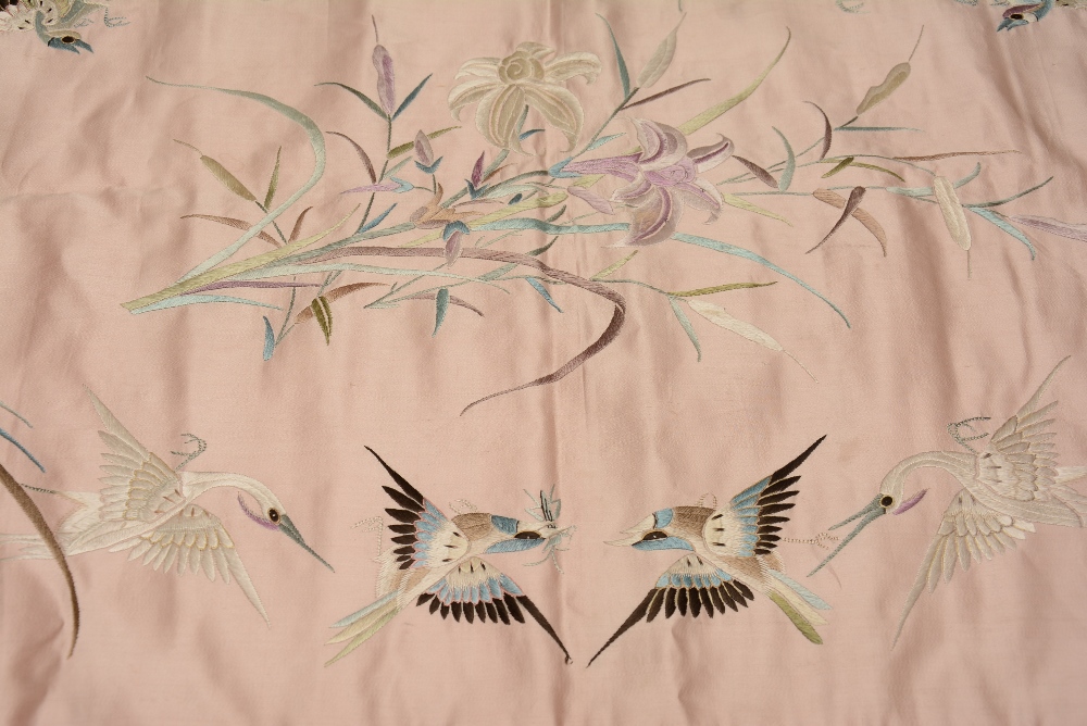 An Oriental embroidered silk, decorated with birds, butterflies and flowers, - Image 4 of 5