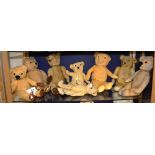 Eight vintage plush teddy bears, inoperative growlers,