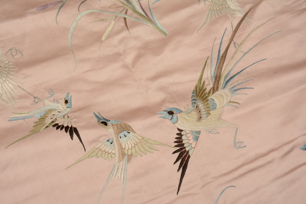 An Oriental embroidered silk, decorated with birds, butterflies and flowers, - Image 3 of 5