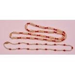 A pearl and coral necklace, with 9ct gold clasp, 31cm long (fastened),