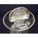 A Rene Lalique glass ships adorned pin dish, marked R Lalique France to base, 9.