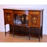 An Edwardian rosewood inlaid drawing room cabinet base,