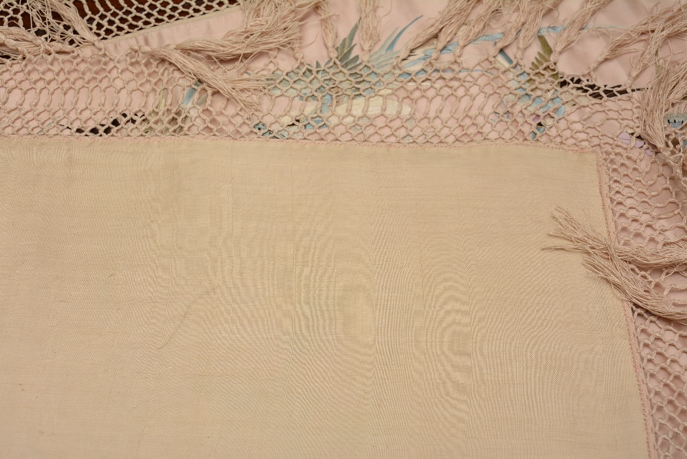An Oriental embroidered silk, decorated with birds, butterflies and flowers, - Image 5 of 5