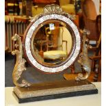 An ornate Italian style brass and mahogany dressing mirror, the circular swing mirror,