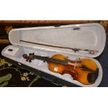 A Chinese violin and bow, in fitted case,