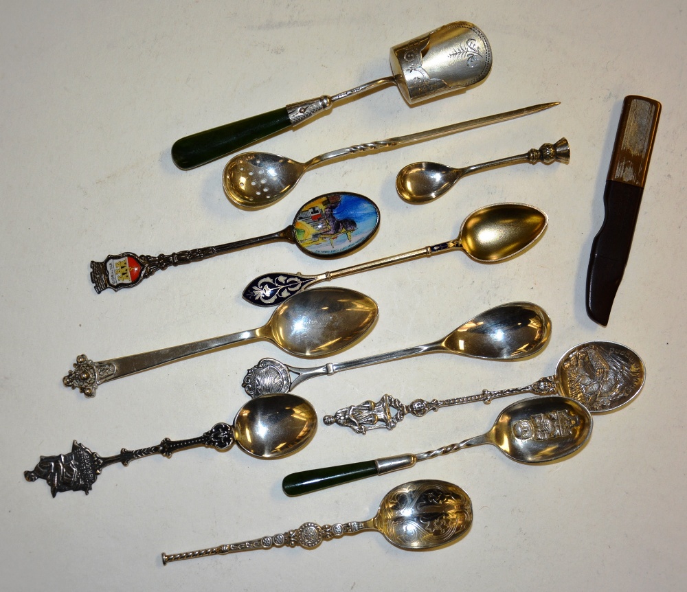 A quantity of silver teaspoons, to include apostle spoons, Belgian spoon for Brugge,