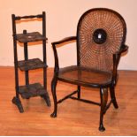 A vintage bergere open armchair, 80cm high,