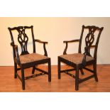 A pair of Chippendale style mahogany carver armchairs, early 20th century,