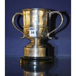 A silver two handled presentation cup, hallmarks for Sheffield,