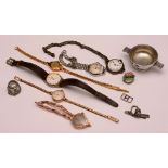 A small collection of ladies watches, including two 9ct gold and one silver,