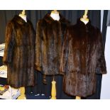 Three vintage fur coats, one with label for Marcus, 82,