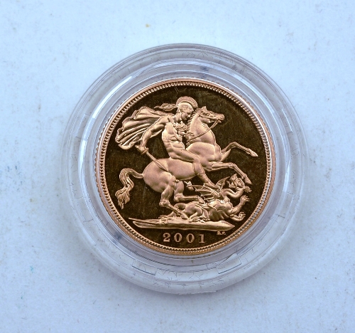 A Queen Elizabeth II 2001 gold proof sovereign, 8.
