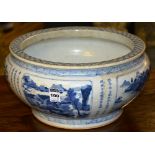 A large Chinese blue & white pottery planter/jardiniere of large form,
