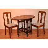 An oak gateleg dining table, with drop leaves raised on barley twist supports,