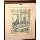Charles James McCall ROI, NEAC 1907-1989 'The Diamond Dealer' Pencil drawing, signed lower left,